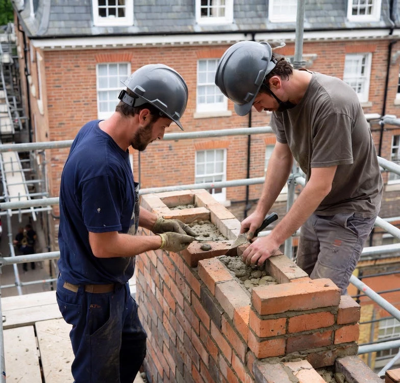 chimneyguards team doing chimney repointing nj
