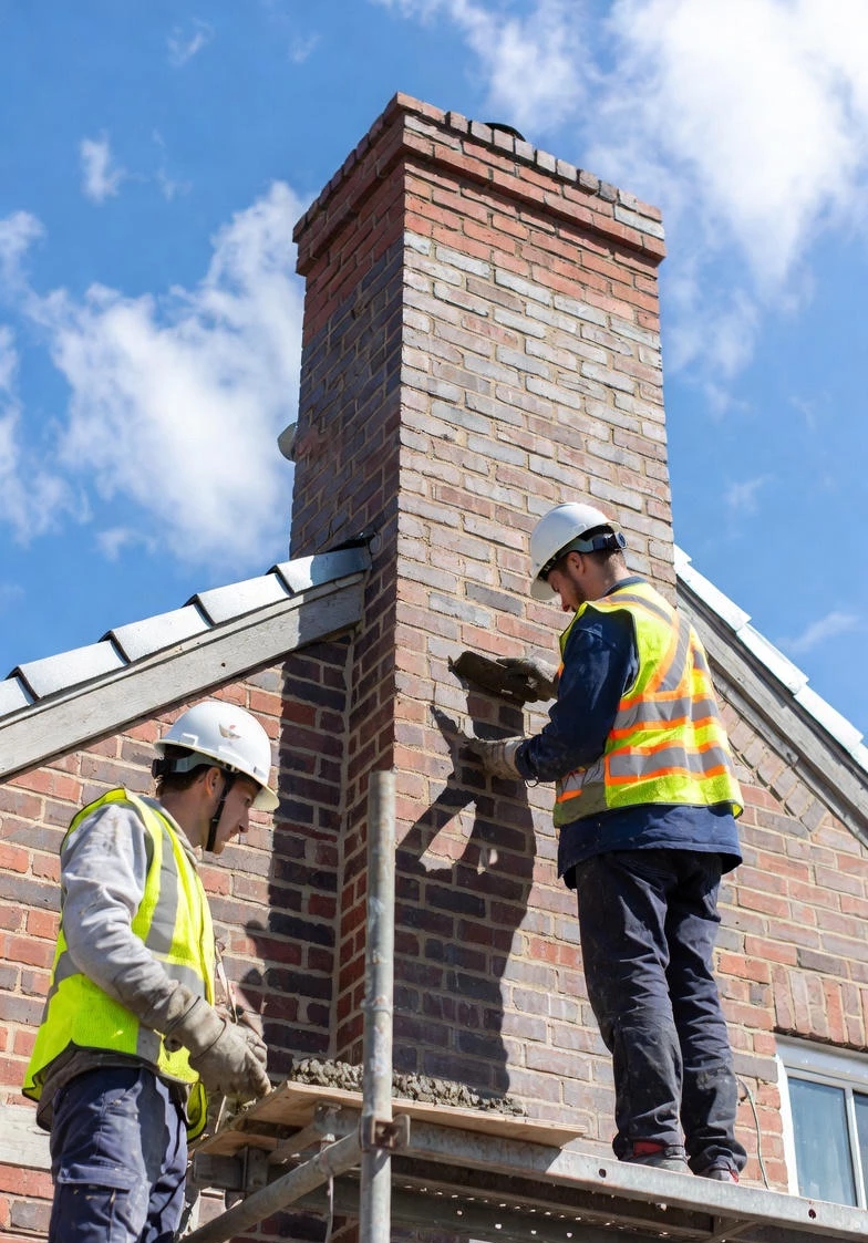 two workers of chimneyguards chimney repointing nj